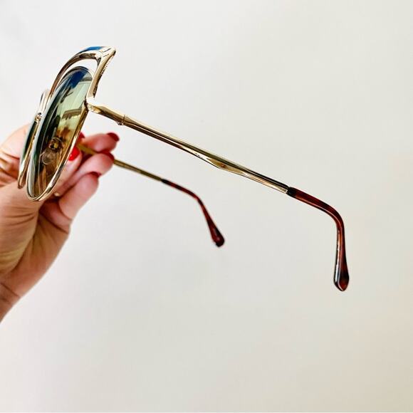 NORDSTROM Rainbow Gold Circlular Oversized Cat Eye Geometric Sunglasses Sunnies - Picture 4 of 7